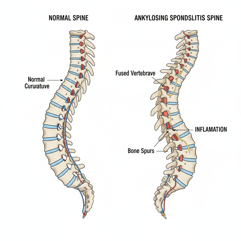 正常脊柱与强直性脊柱炎脊柱对比